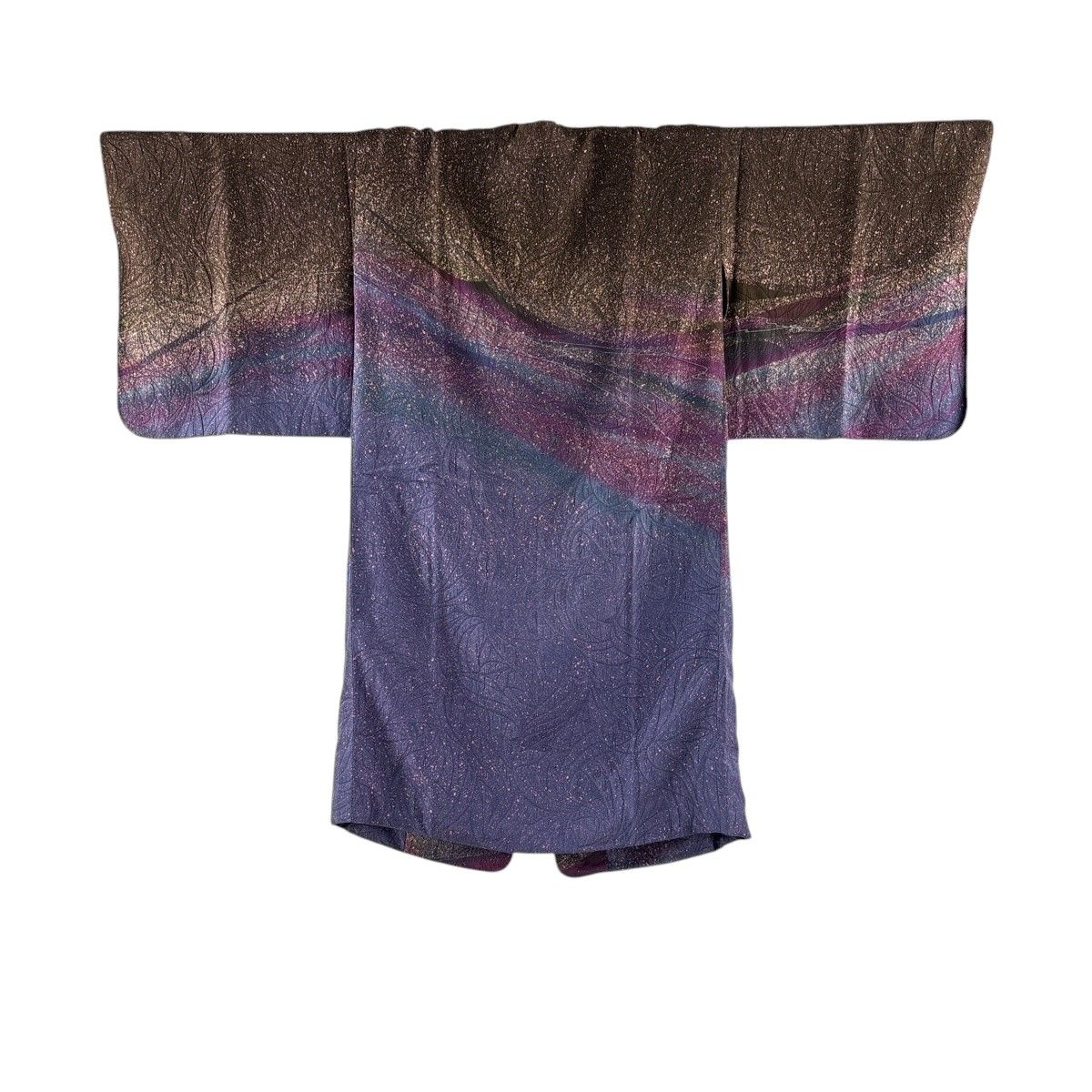 【美品】 道行 身丈105.5cm 裄丈67cm M 三本賢 和装コート 地紋 幾何学模様 紫 正絹 名品 【中古】 12,994円