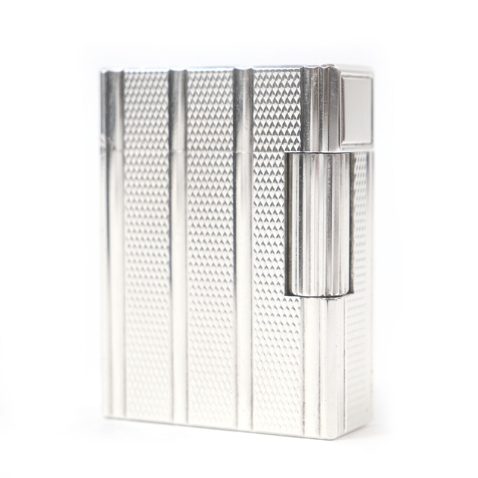 極美品□Dupont デュポン ライン1 ショート ストライプ柄 スクエア ローラー式 喫煙具 ガスライター シルバー フランス製 着火確認済み