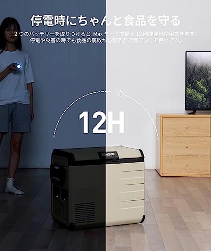 EENOUR 車載冷蔵庫 D45 45L -20℃?10℃ バッテリー内蔵可能 両開きフタ
