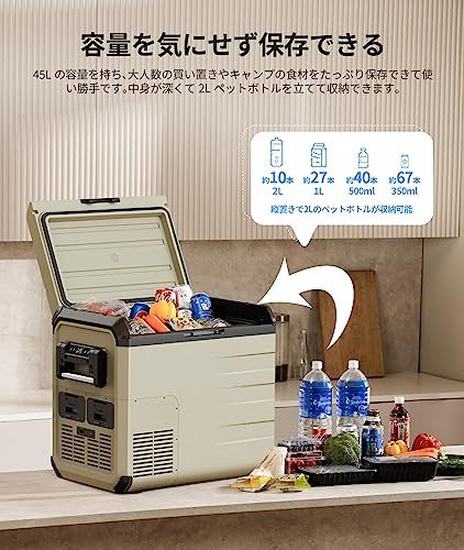 EENOUR 車載冷蔵庫 D45 45L -20℃?10℃ バッテリー内蔵可能 両開きフタ