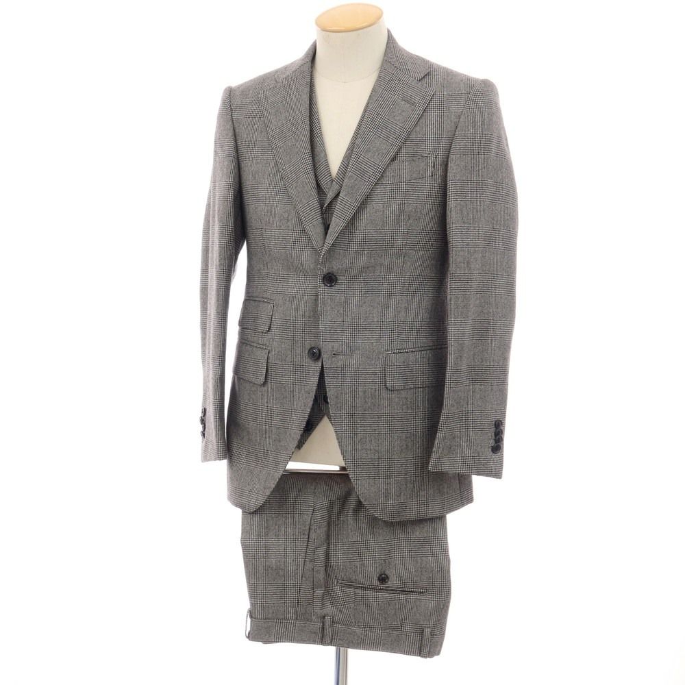 【中古】アザブテーラー azabu tailor WORLD TRAVELER ウール グレンチェック 2つボタンスーツ ブラックxホワイト【サイズ上42/下79/ジレ44】【メンズ】 7,315円