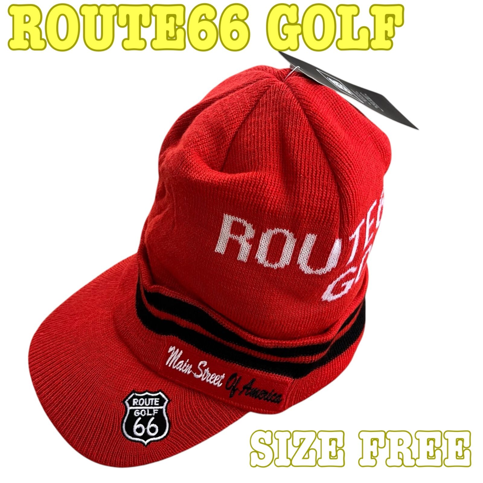 新品】ROUTE66 GOLF ルート66ゴルフ ロゴ刺繍 ワッペン ニットキャップ
