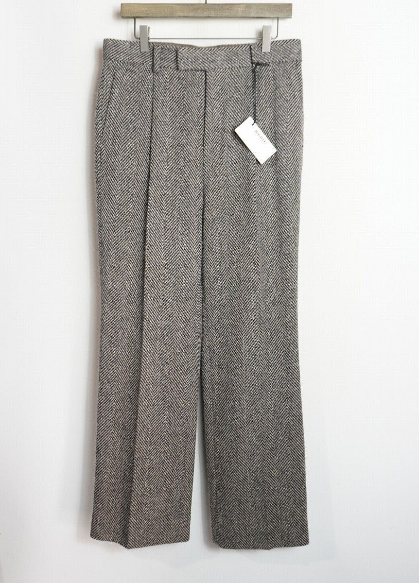 新品 24AW AURALEE オーラリー LAMA SHETLAND WOOL TWEED SLACKS KHAKI
