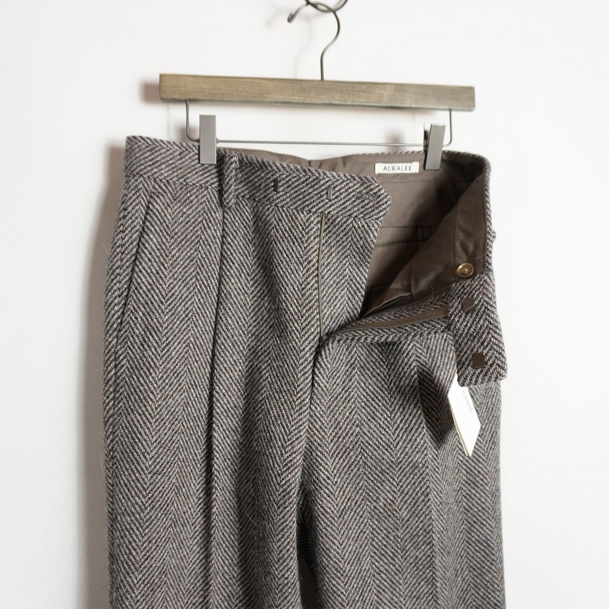 新品 24AW AURALEE オーラリー LAMA SHETLAND WOOL TWEED SLACKS KHAKI
