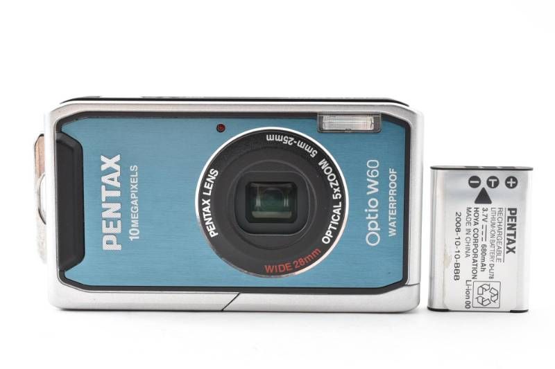 【美品】PENTAX Optio W60 防水デジタルカメラ ブルー 付属品多数 実用光学美品 Pentax ペンタックス Optio W60 オーシャンブルー
