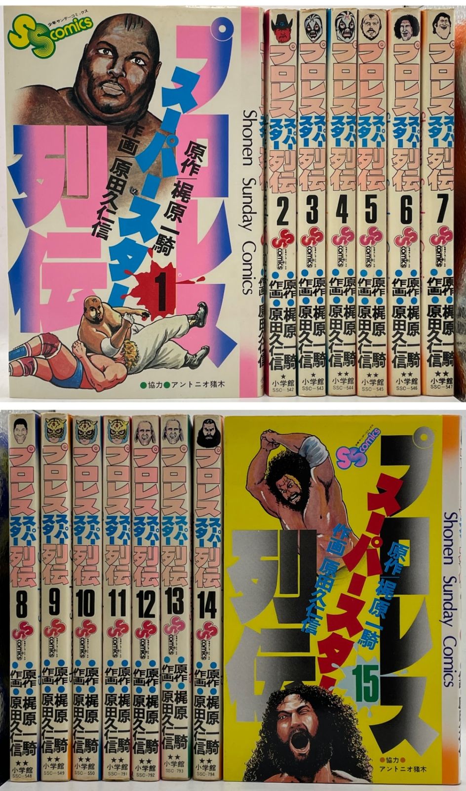 まとめ売り】 プロレス スーパースター列伝 1～15巻 梶原一騎 原田久仁