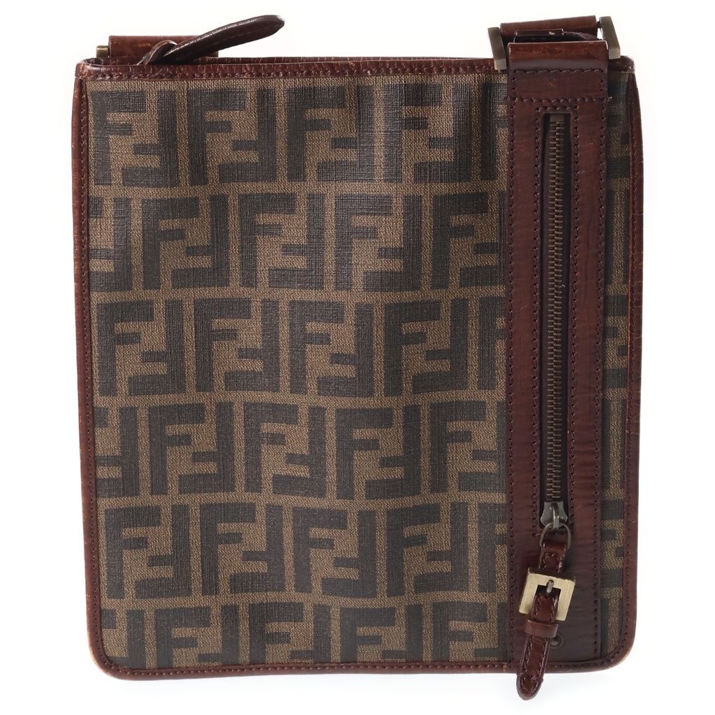 FENDI (フェンディ) ズッカ柄 PVCレザー ゴールド金具 ショルダーバッグ ブラウン