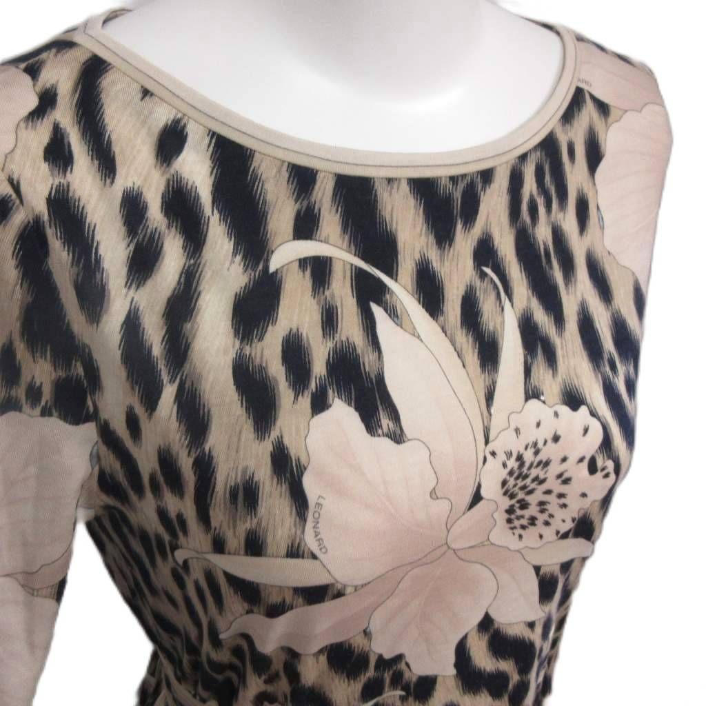 レオナール LEONARD 美品 ワンピース 38 レオパード柄 花 膝丈 