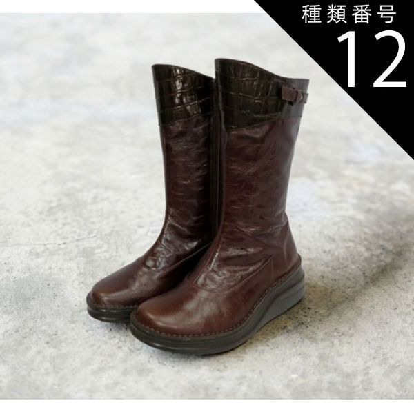 種類12：ダークブラウンコンビ/24.5cm INCHOLJE インコルジェ ミドルブーツ クロコ調 エナメル ファスナー 飾りベルト MADE IN JAPAN 日本製 本革 履きやすい 脱ぎやすい 靴 レディース ic7045-sd 14,881円