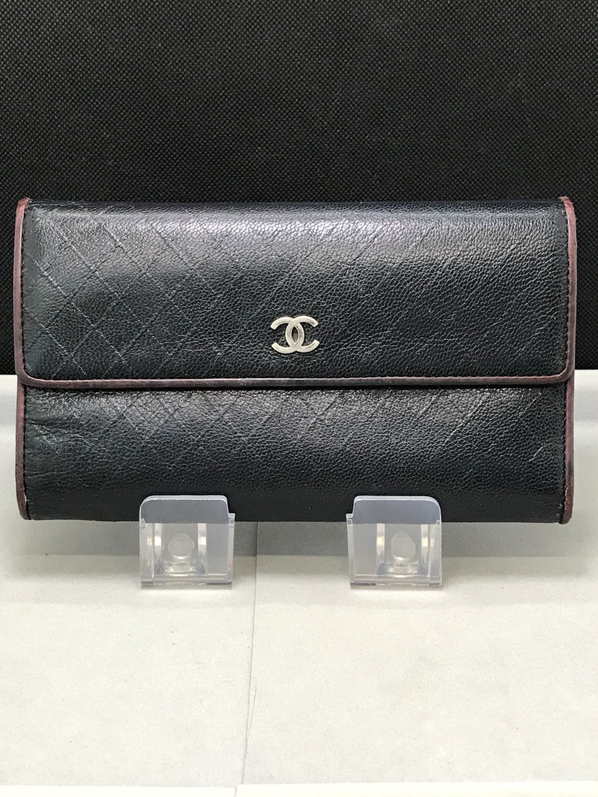 CHANEL シャネル 長財布 ビコローレ ココマーク ブラック×ボルドー系