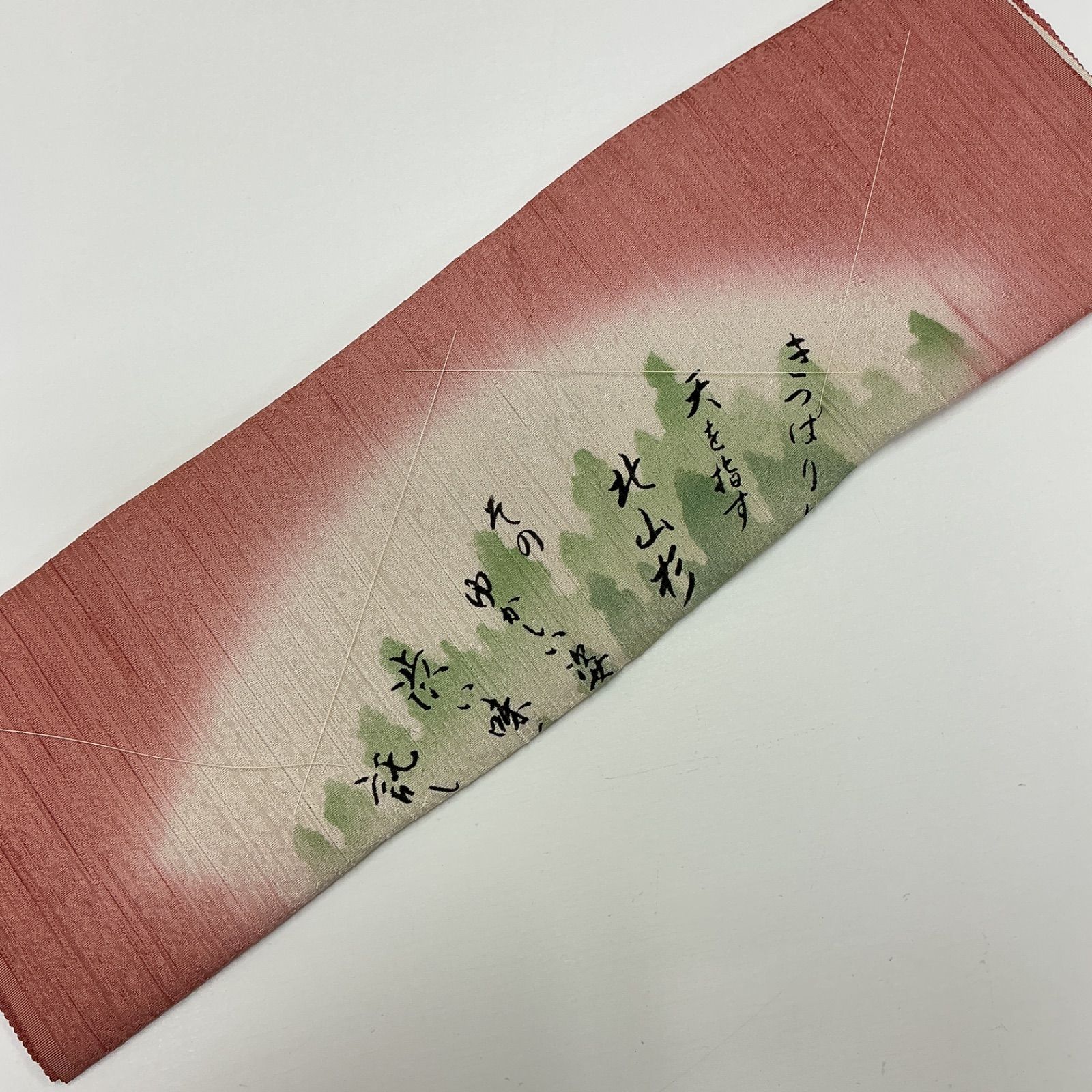中古品 袷着物 色無地 縫い紋 洗朱色 地紋 ワイドサイズ 正絹 裄67