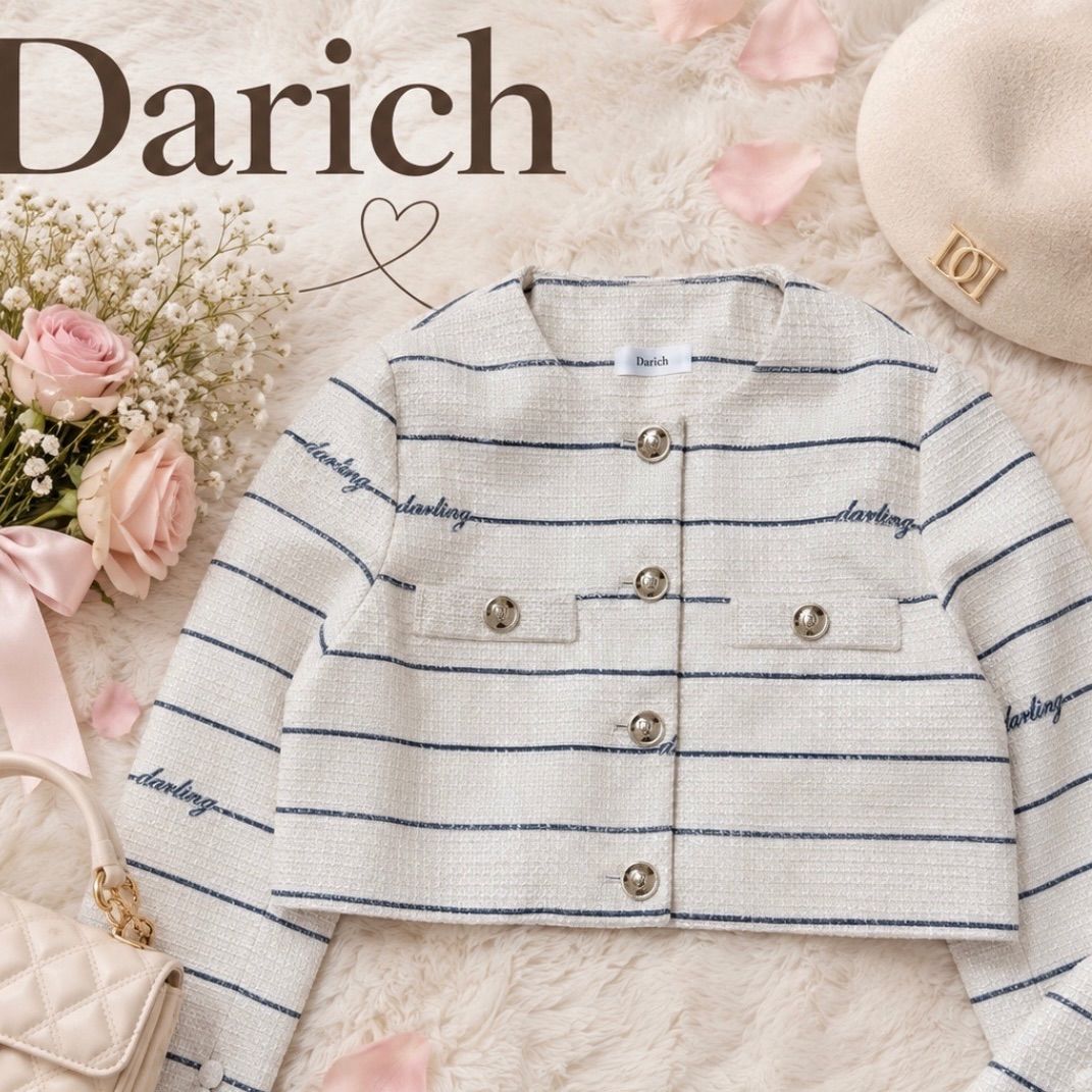 ダーリッチ Darich スパンコールツイードジャケット アイボリー Darich ダーリッチ Darlingボーダーツイードジャケット アイボリー