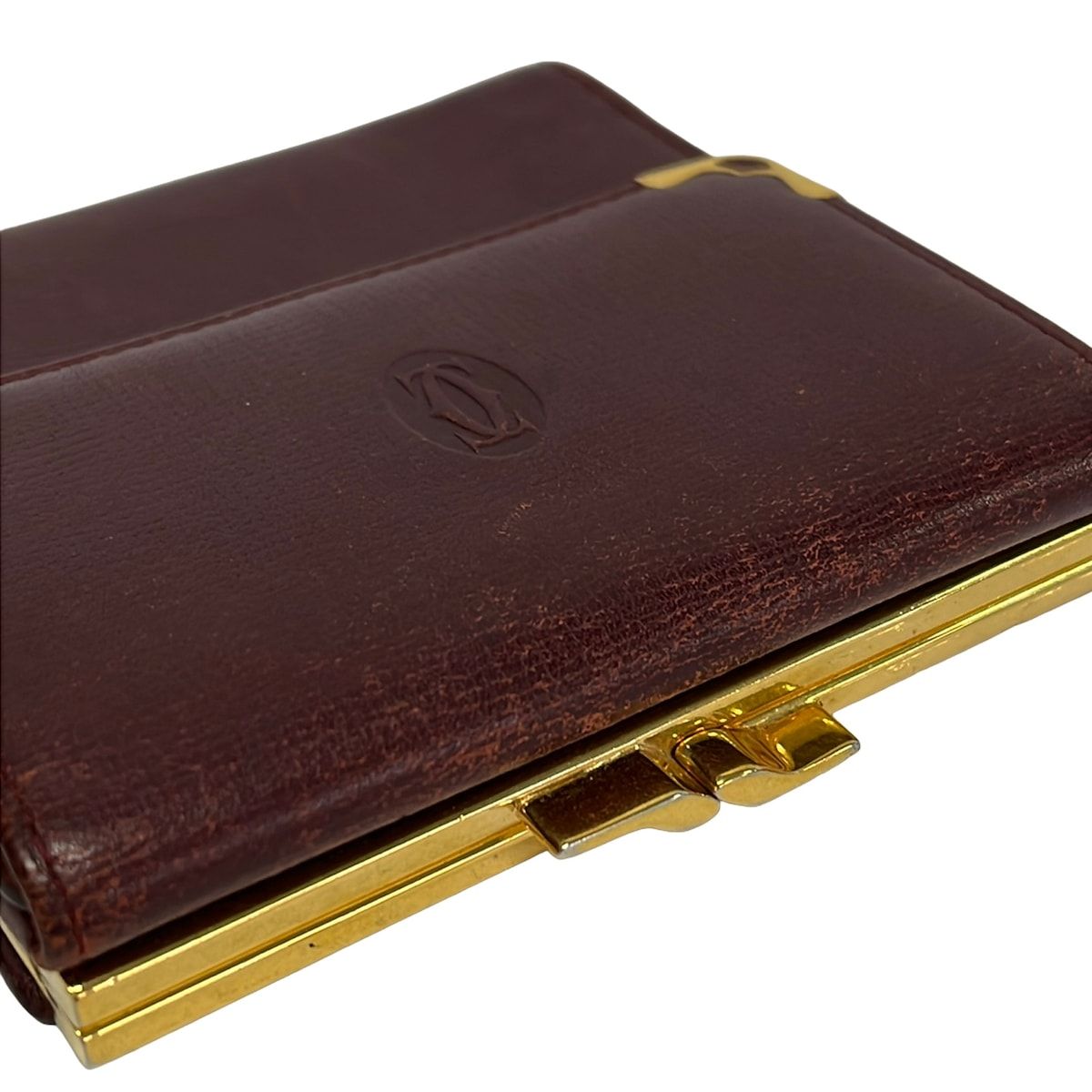 Cartier カルティエ 三つ折り財布 マストライン がま口 ボルドー レザー Cartier(カルティエ) 3つ折り財布 マストライン ボルドー がま口
