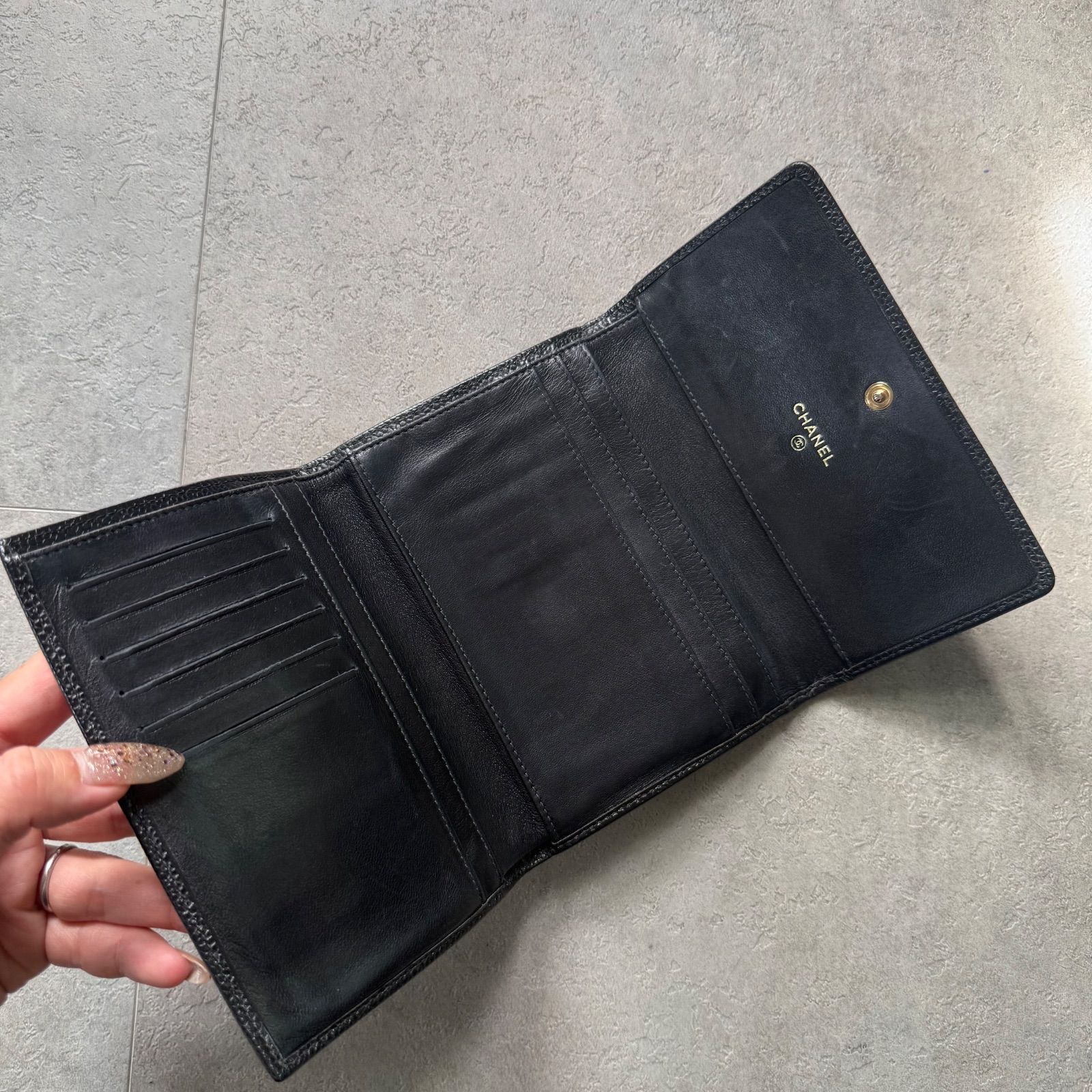CHANEL シャネル タイムレスCC 三つ折り財布 キャビアスキン レザー