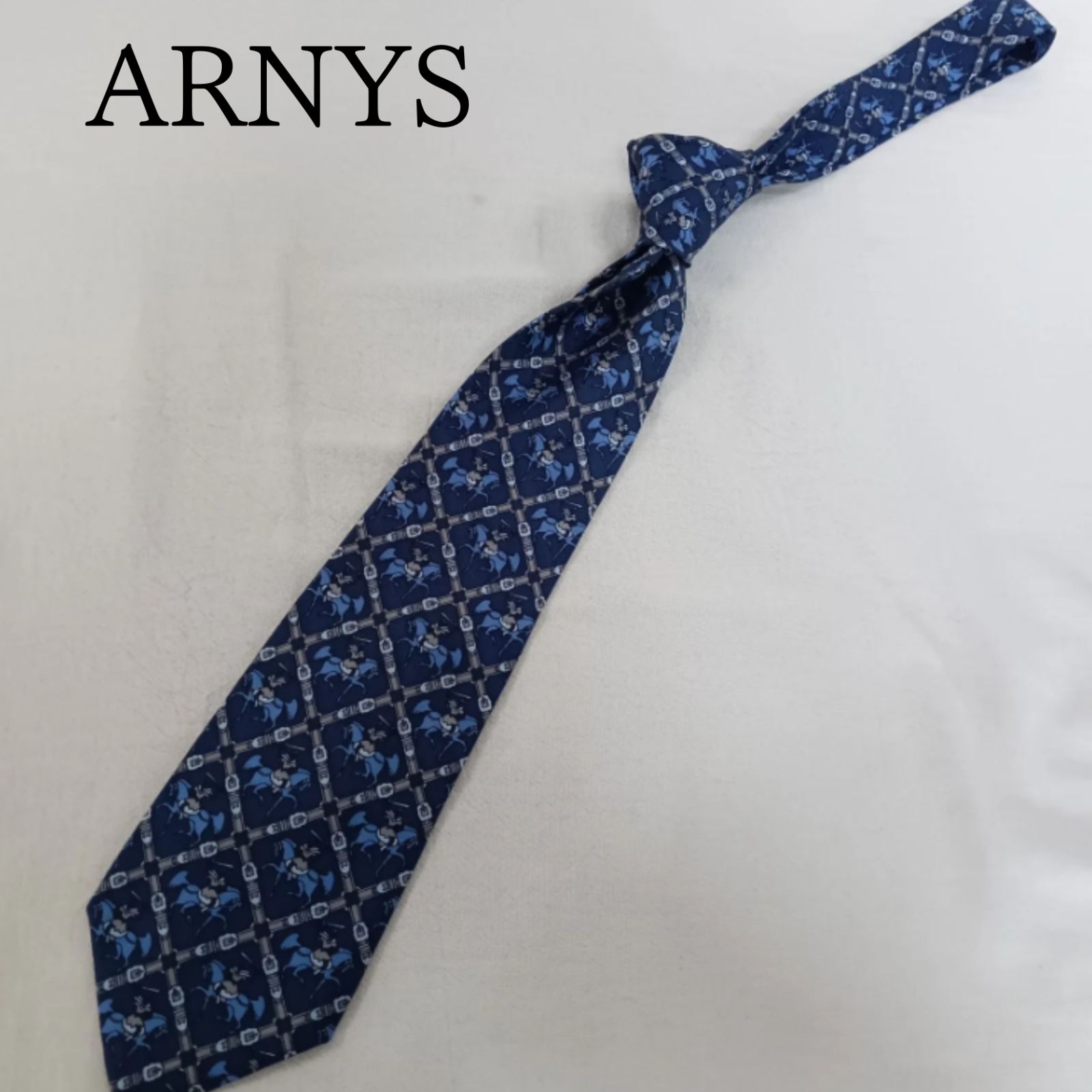 美品】ARNYS アルニス ネクタイ 小紋柄 紺 青 ベージュ レギュラータイ