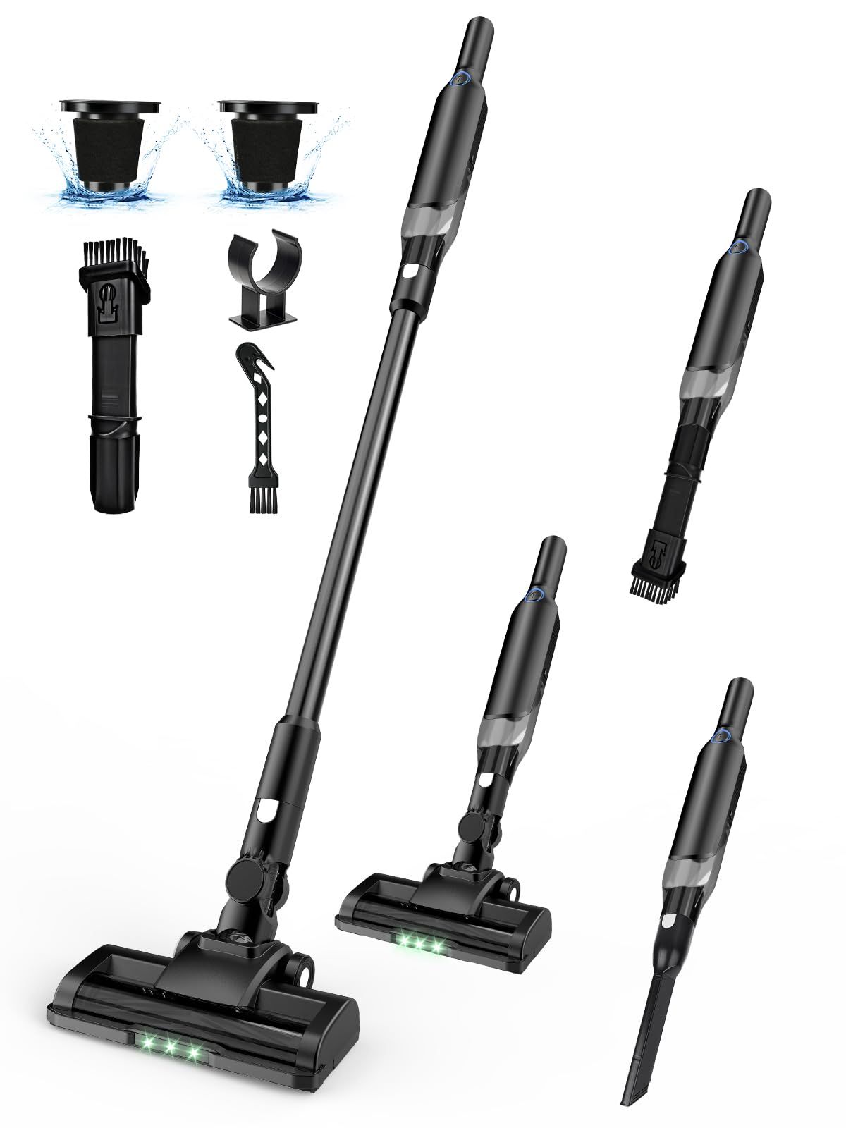 Sugeko 掃除機 コードレス 【45KPA強力吸引・ Type-C充電式】 スティック クリーナー Type-C充電式 2way仕様 サイクロン式 0.6kg軽量設計 V字型ブラシ HEPA フィルター 6重濾過 電気掃除機 無痕壁掛け付き 車用 家庭用