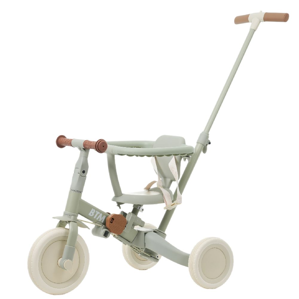 5WAY 子供用三輪車 押し棒・セーフティーガード付き 足けりバイク・二輪車に変形 サドル調節 ベージュ×ミント 9,010円