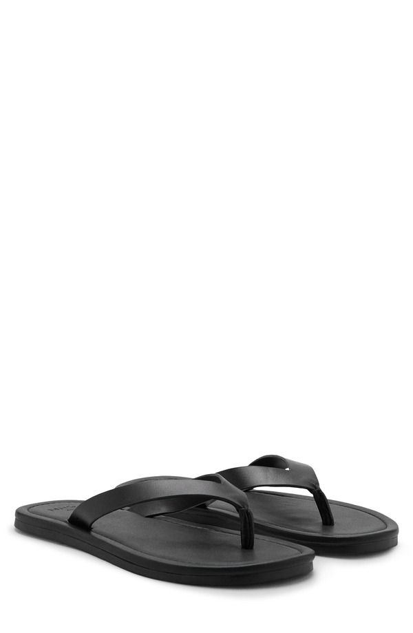 マンゴ メンズ シューズ サンダル レザー MANGO Leather Flip Flop Men BLACK ブラック