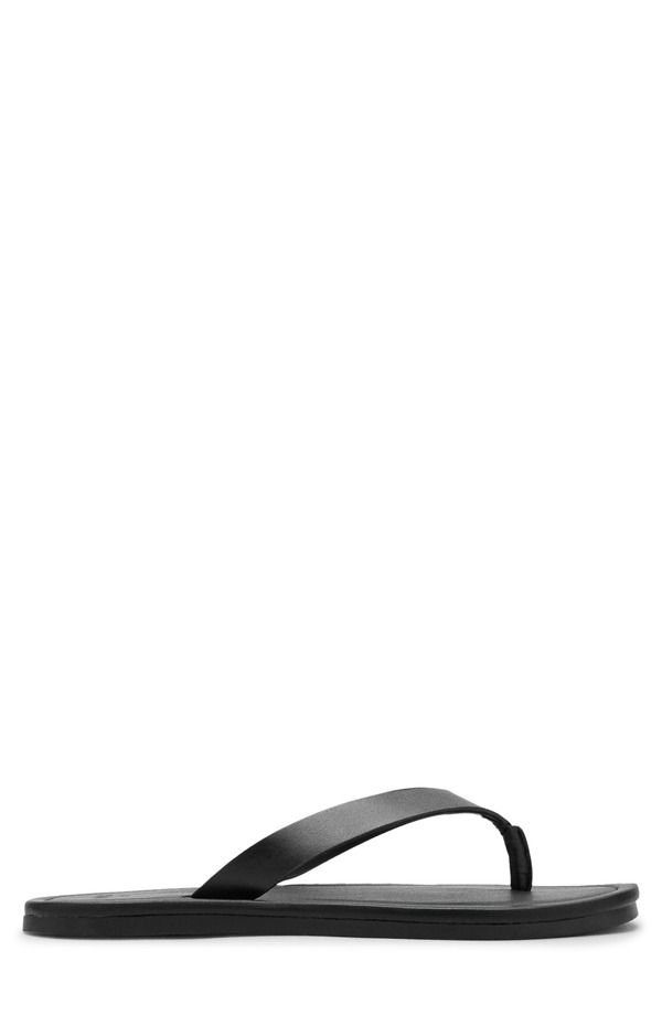 マンゴ メンズ シューズ サンダル レザー MANGO Leather Flip Flop Men BLACK ブラック