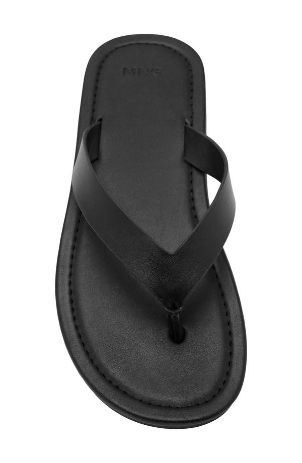 マンゴ メンズ シューズ サンダル レザー MANGO Leather Flip Flop Men BLACK ブラック
