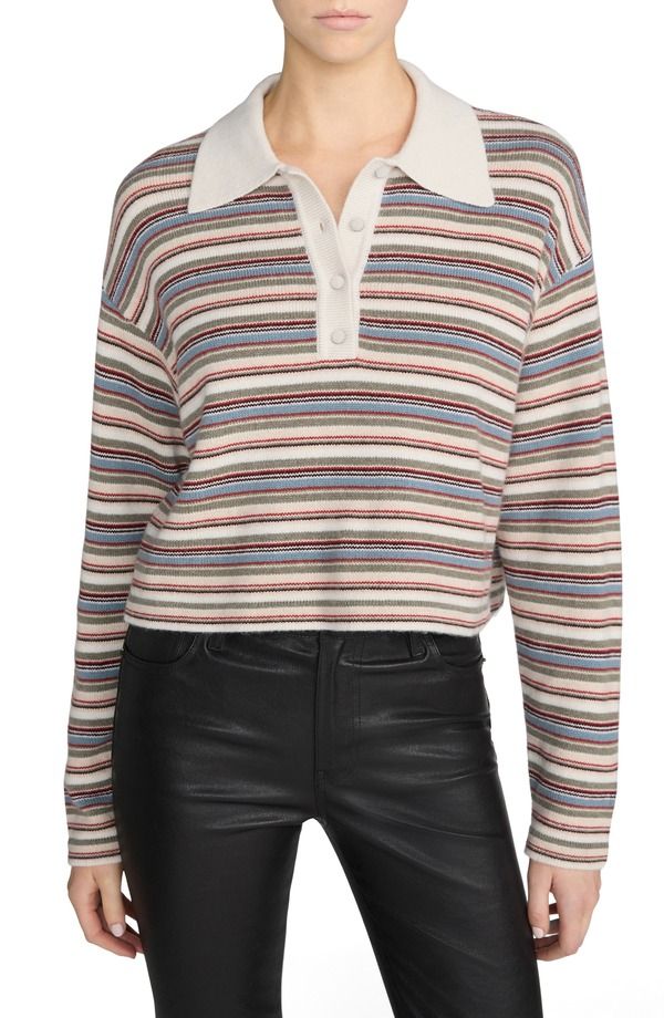 フレーム レディース アウター パーカー・スウェット ポロシャツ セーター FRAME The Quad Stripe Polo Sweater SKY BLUE MULTI STRIPE ブルー 80,740円