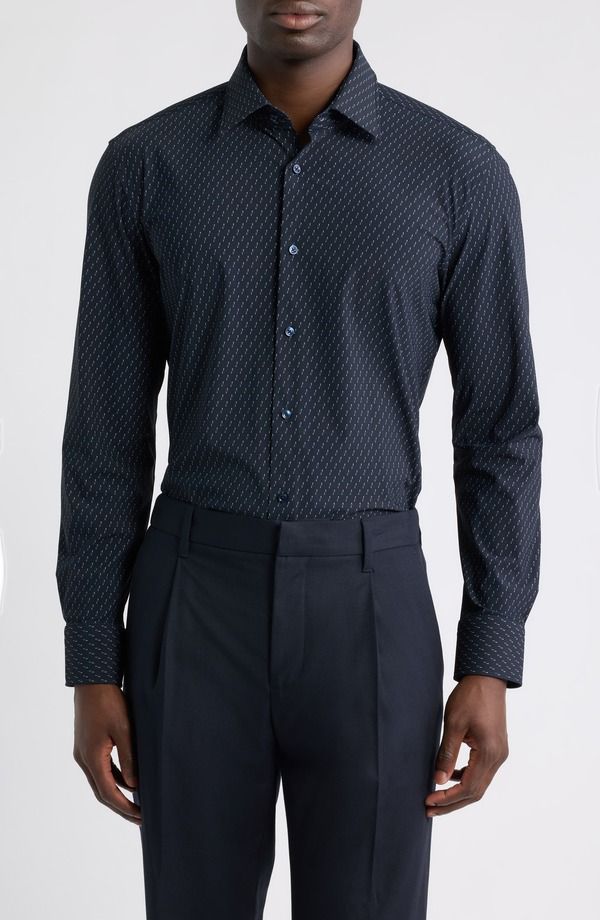ボス メンズ トップス シャツ スリムフィット BOSS PHankK Slim Fit Performance Shirt Big Regular DARK BLUE ブルー