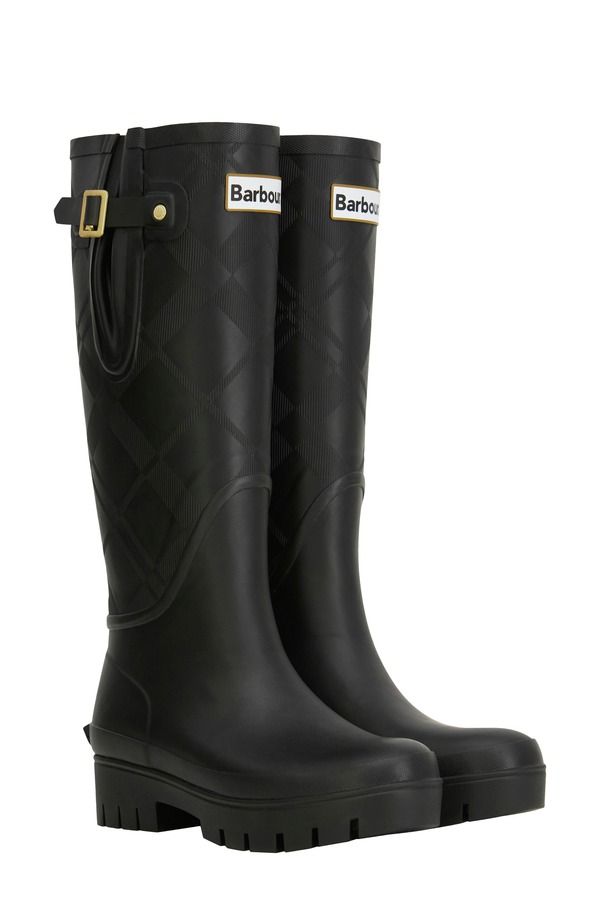 バブアー レディース シューズ ブーツ・レインブーツ トール Barbour Leighton Tartan Tall Rain Boot Women BLACK ブラック