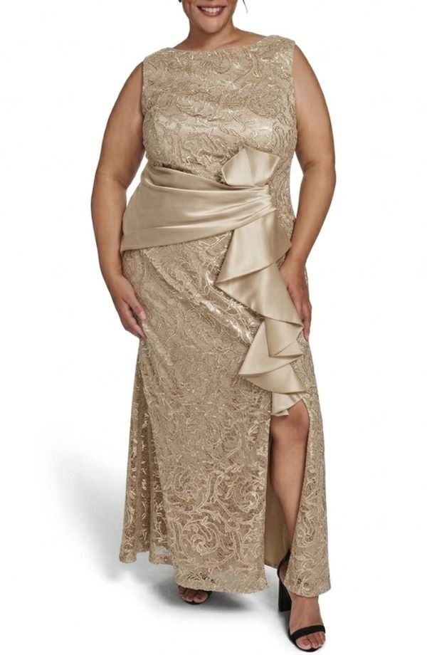 エリザジェイ レディース トップス ワンピース プラスサイズ フリル スパンコール ノースリーブ Eliza J Sleevelessequin Ruffle Gown Plus CHAMPAGNE 46,680円