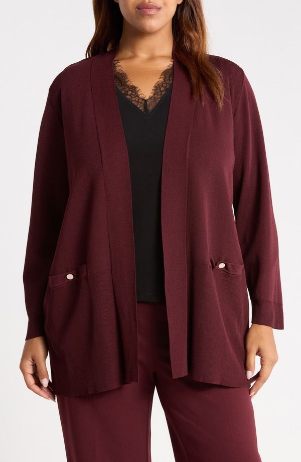 アンクライン レディース アウター パーカー・スウェット プラスサイズ カーディガン Anne Klein Pocket Open Front Cardigan Plus BAROLO