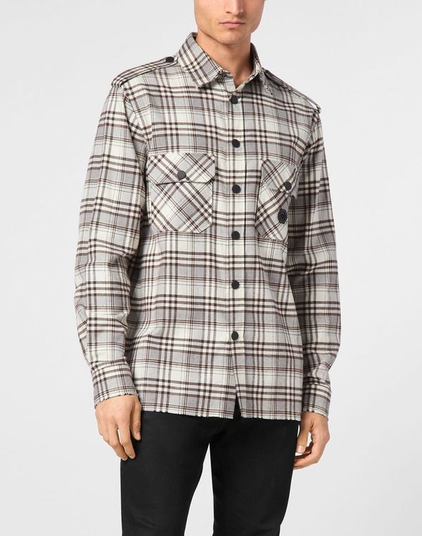 フィリッププレイン メンズ トップス シャツ PHILIPPLEIN Shirt Oversize LskullAmpBones Men beige ベージュ 197,400円