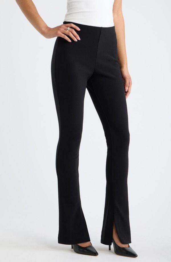 オープンエディット レディース ボトムス レギンス パンツ ニット Open Edit Split Hem Knit Pants BLACK ブラック