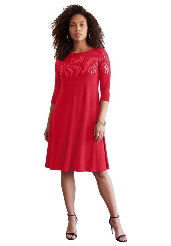 ロアマンズ レディース トップス ワンピース プラスサイズ Roamans Plusize 34 Sleevembellished Boatneck Dress Plus VIVID RED レッド 23,616円