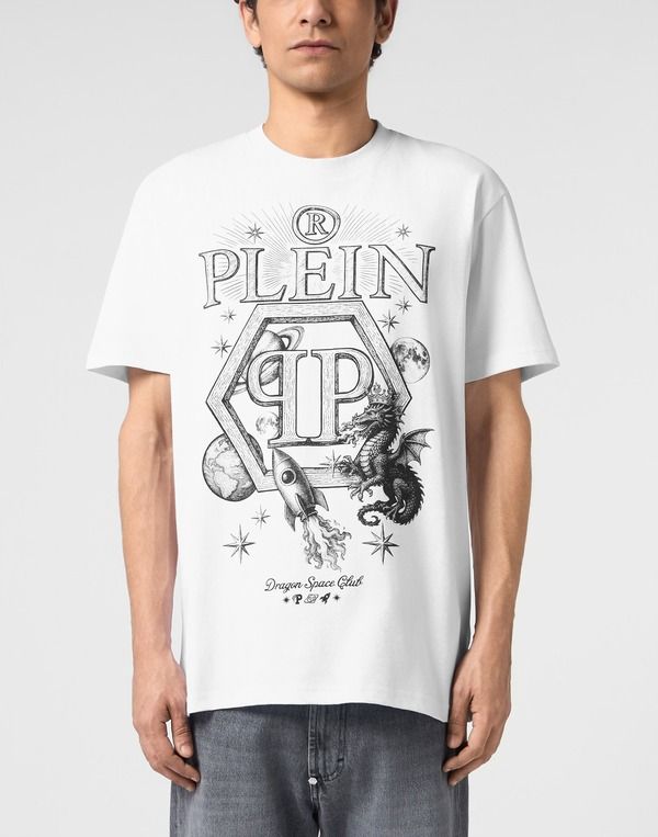 フィリッププレイン メンズ トップス Tシャツ PHILIPPLEIN Round Neck TShirt Dragon Hexagon Men white ホワイト 85,690円