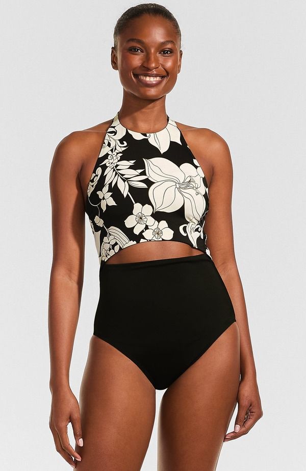 ランズエンド レディース トップス ワンピース プチ トール ホルター Lands End Tugless Halter Monokini High Leg One Piece Swimsuit Pe