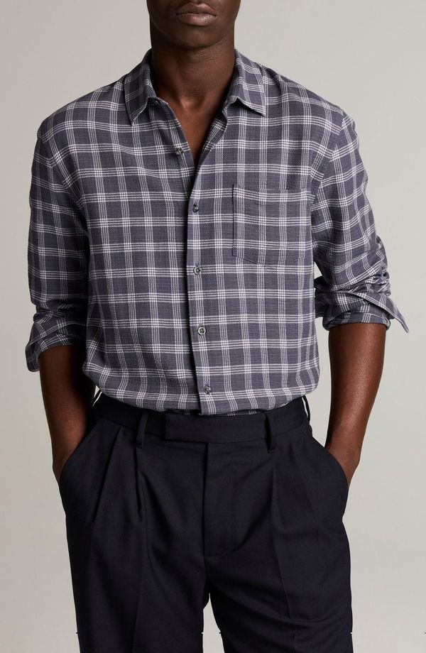 ヴィンス メンズ トップス シャツ Vince Simmons Plaid Long Sleeve Button Up Shirt INK BLUE COMBO ブルー 44,720円