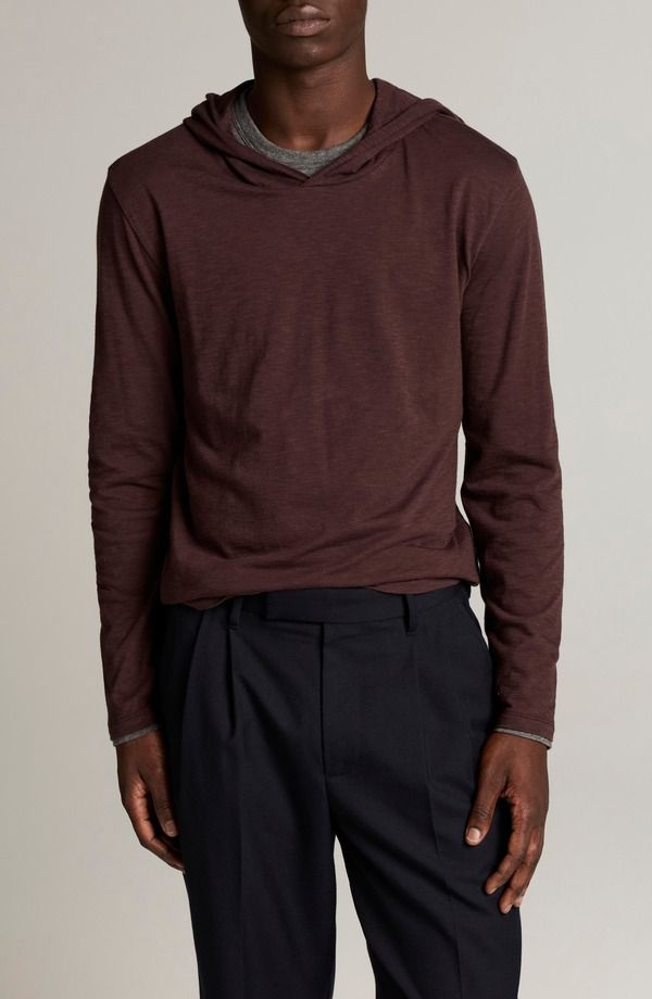 ヴィンス メンズ アウター パーカー・スウェット コットン Vince Double Layer Pima Cotton Hoodie CHOCOLATE PLUM MED HEATHER ヘザー