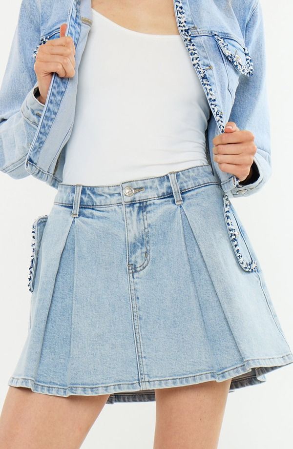 カンクン レディース ボトムスカート ミニ KanCan Valerien Mid Rise Mini Skirt Light Wash