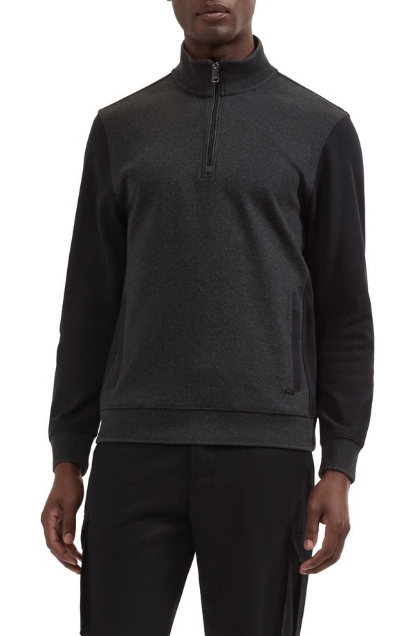ブガッチ メンズ アウター パーカー・スウェット ハーフジップ Bugatchi Quarter Zipullover BLACK ブラック