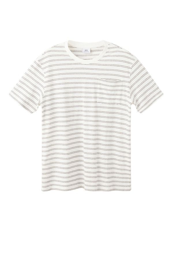 マンゴ メンズ トップス Tシャツ レギュラーフィット コットン リネン MANGO Regular Fit Stripe Cotton Linen TShirt OFF WHITE オフホワイト