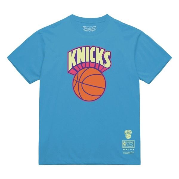 ミッチェルネス メンズ トップス Tシャツ ロゴ Mens Mitchell Ness Light Blue New Yorknicks Hardwood Classics Arctic Sunset
