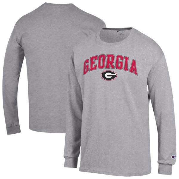 チャンピオン メンズ トップス Tシャツ ロゴ MensChampion Heather Gray Georgia Bulldogs Arch Over Logo Long Sleeve TShirt