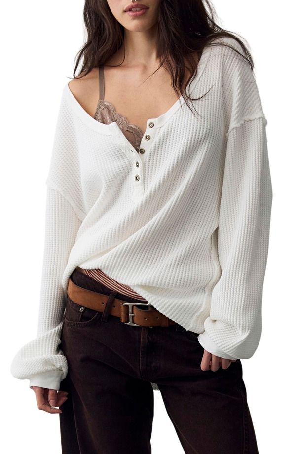 フリーピープル レディース トップス シャツ Free People Montreal Henley Thermal Top CLEAN IVORY アイボリー 18,446円