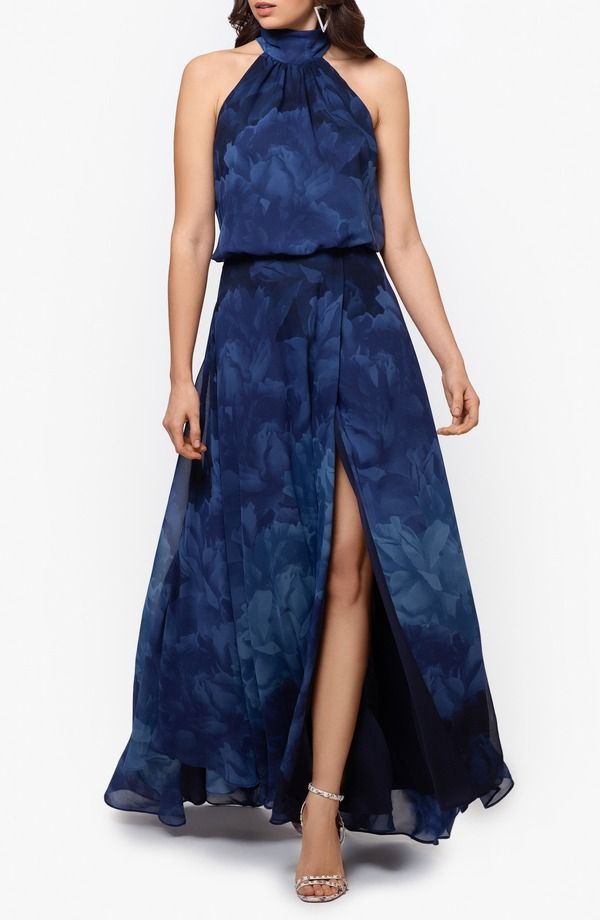 ベッツィアンドアダム レディース トップス ワンピース シフォン フラワー柄 プリント フラワー Betsy Adam Tonal Floral Print Chiffon Gow nAVY BLUE長袖・七分袖