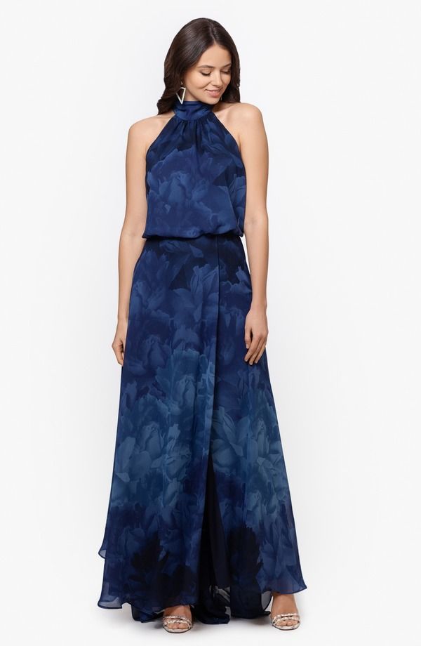 ベッツィアンドアダム レディース トップス ワンピース シフォン フラワー柄 プリント フラワー Betsy Adam Tonal Floral Print Chiffon Gow nAVY BLUE