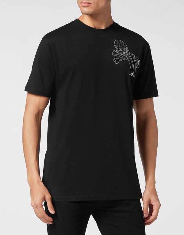 フィリッププレイン メンズ トップス Tシャツ PHILIPPLEIN TShirt Round Neck Ss Wire Framen black ブラック