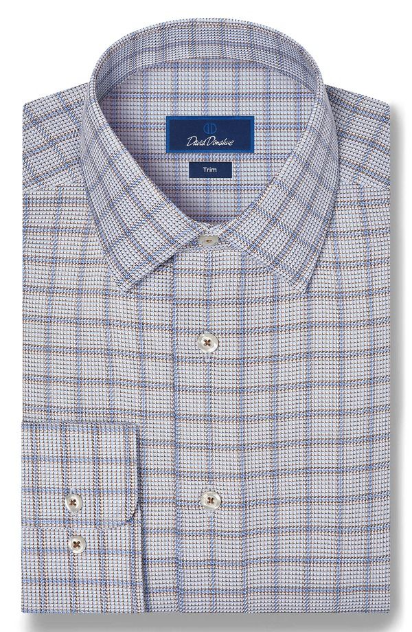 デイビッドドナヒュー メンズ トップス シャツ Davidonahue Trim Fitextu red Windowpane Shirt CHOCOLATE BLUE ブルー