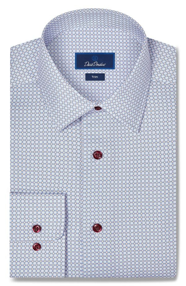 デイビッドドナヒュー メンズ トップス シャツ プリント コットン Davidonahue Trim Fit Geometric Print Cotton Dresshirt WHITE MERLOT