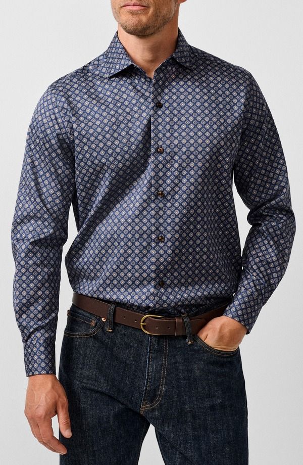 デイビッドドナヒュー メンズ トップス シャツ Davidonahue Geometric Sport Shirt NAVY BROWN ネイビー