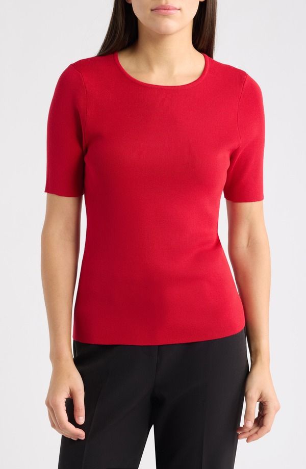 タハリエーエスエル レディース アウター ニット・セーター Tahari ASL Short Sleeve Sweater LIPSTICK