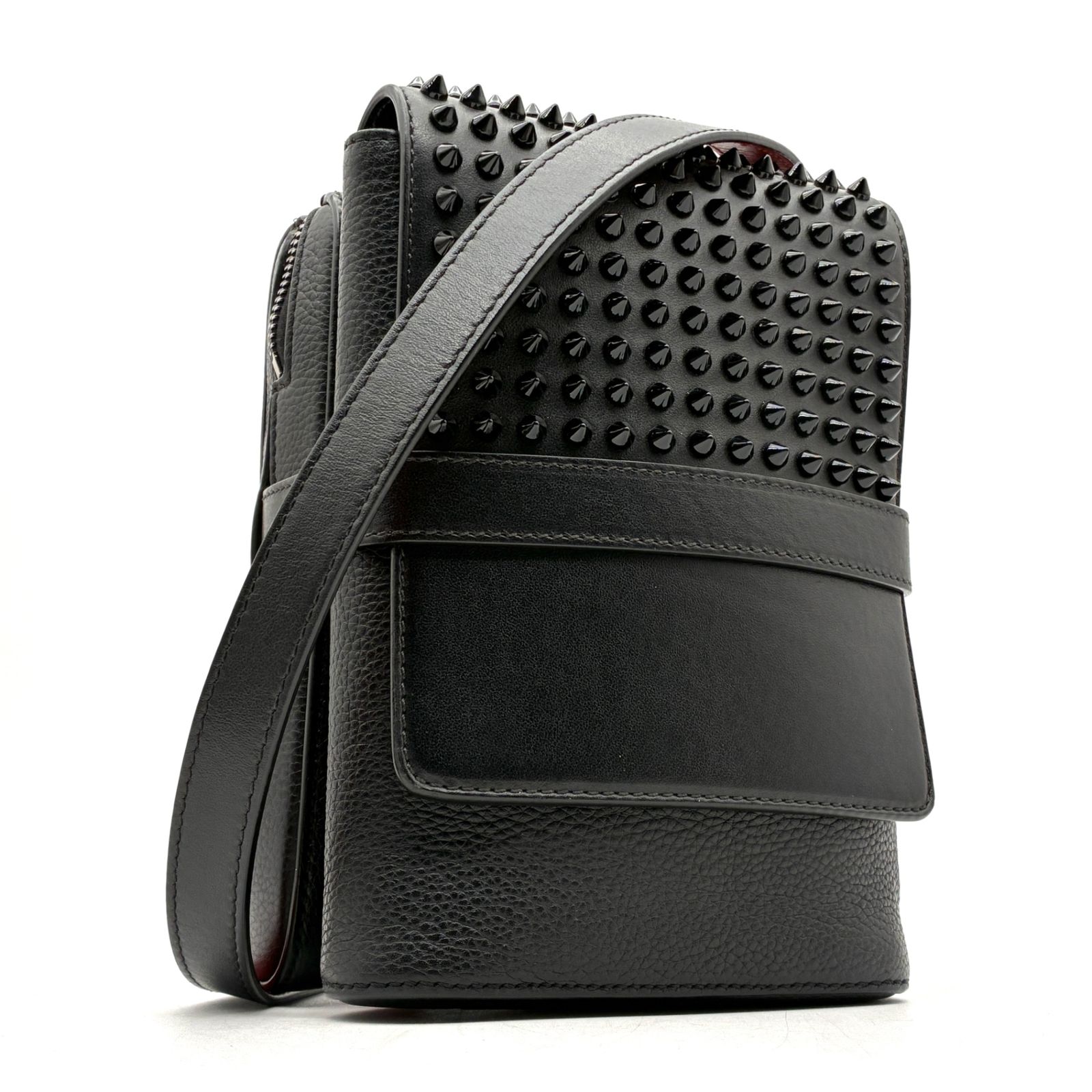 極美品 クリスチャン ルブタン Christian Louboutin ベネッシュリポーター ショルダーバッグ スタッズ フラップ オールレザー ブラック 黒 斜め掛け 秋 冬 ハロウィン クリスマス 冬のボーナス 年末年始 お正月 ご褒美 成人式